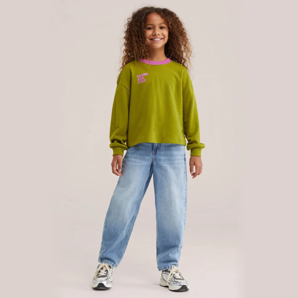 WE Fashion sweater met tekst - olijfgroen/roze, foto 4