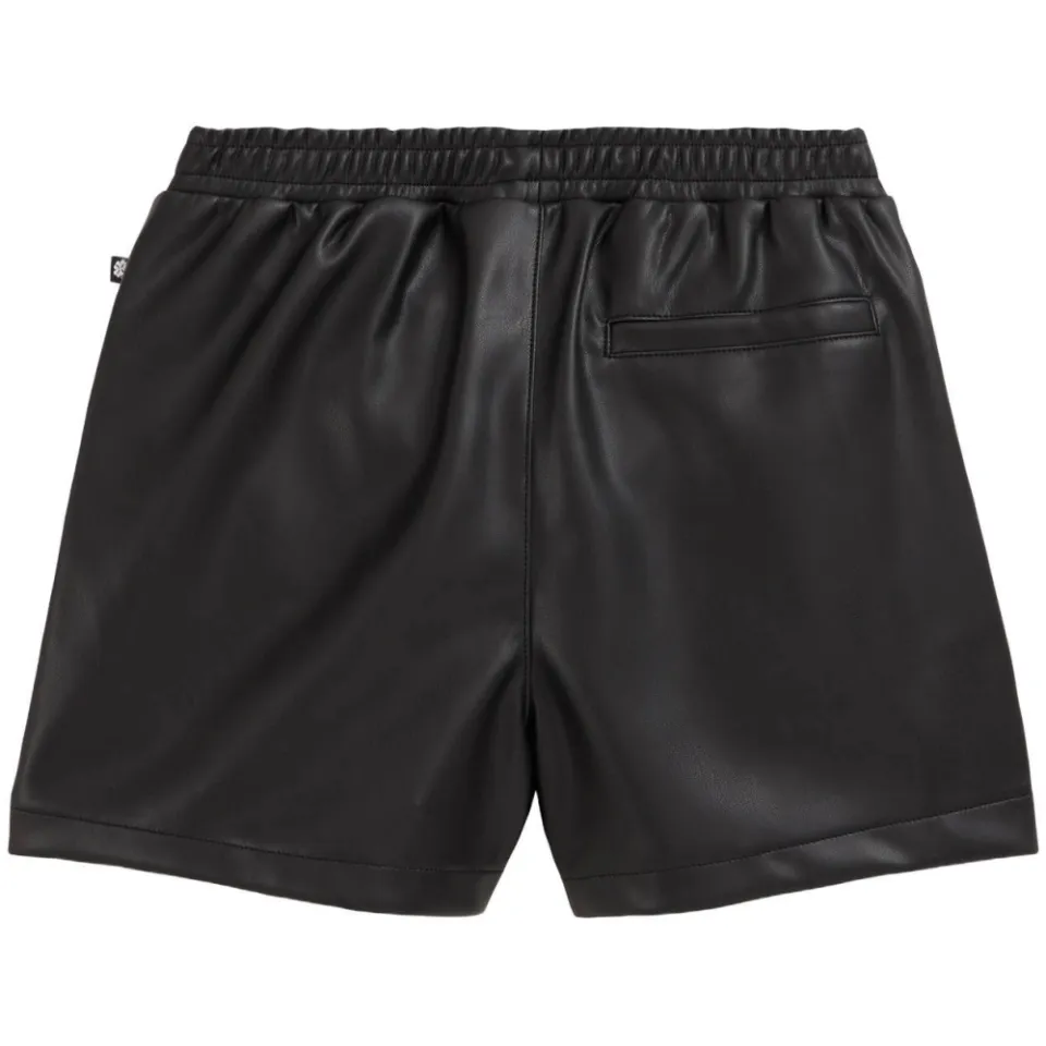 WE Fashion imitatieleren paperbag korte broek zwart, foto 3