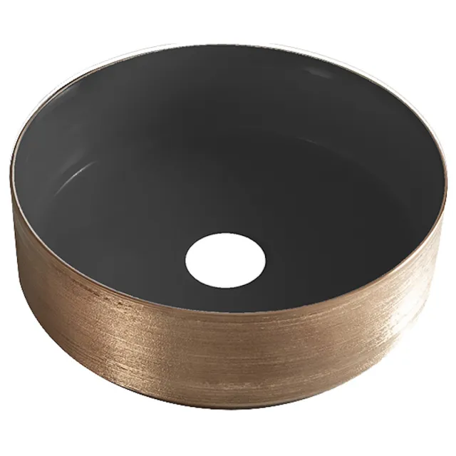 Wiesbaden Waskom Wiesbaden Mondri 36x36 Cm Rond Geborsteld Brons Koper / Mat Zwart