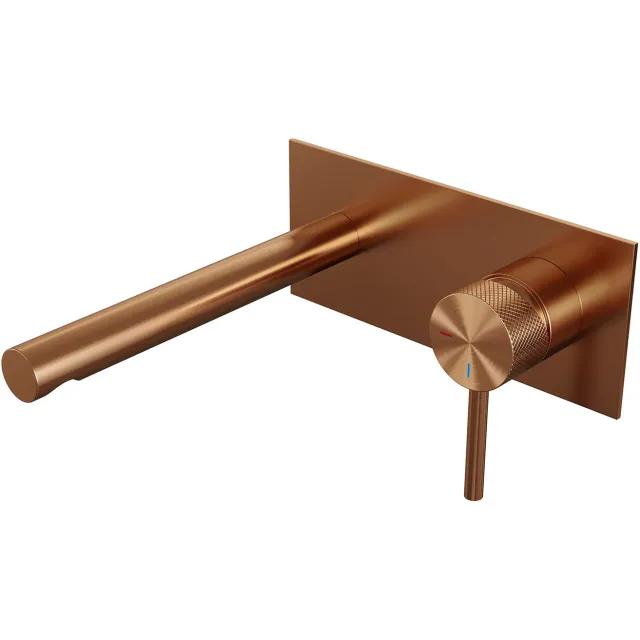 Brauer Inbouw Wastafelmengkraan Brauer Copper Carving Coldstart Rechte Uitloop Ronde Hendel Rechts Geborsteld Koper PVD Met Afdekplaat