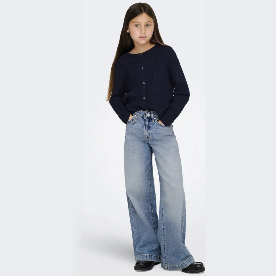 Only KIDS ONLY GIRL high waist wide leg jeans medium blue denim