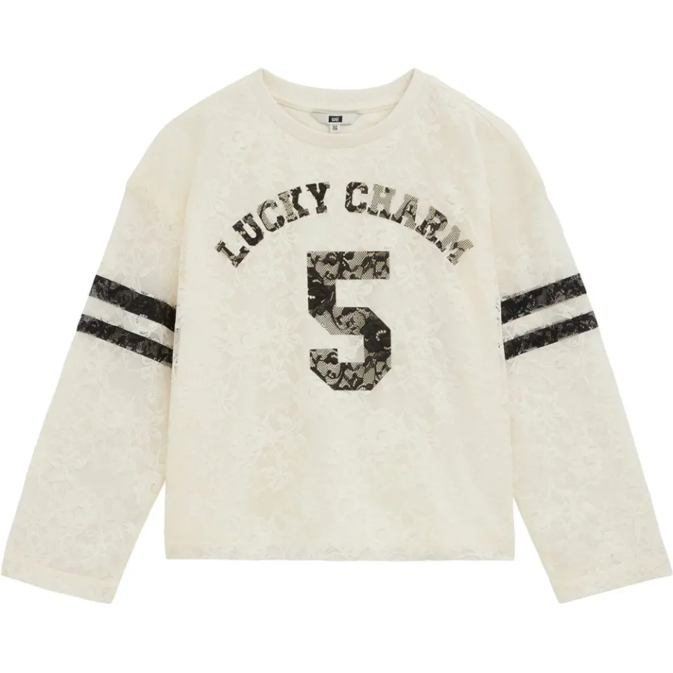 WE Fashion longsleeve met kant en tekst wit, foto 2