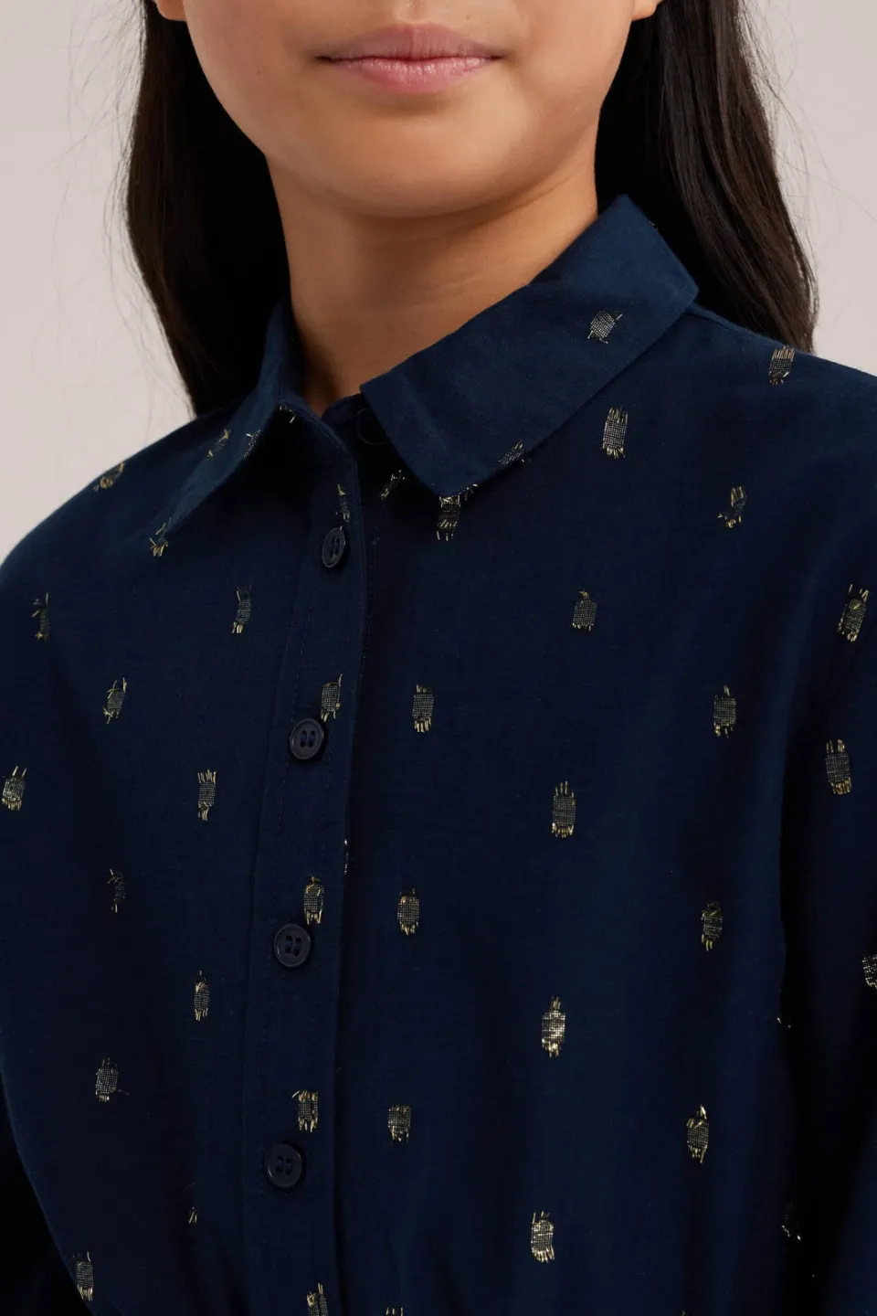 WE Fashion korte jurk met glitterprint donkerblauw donkerblauw/goud, foto 6
