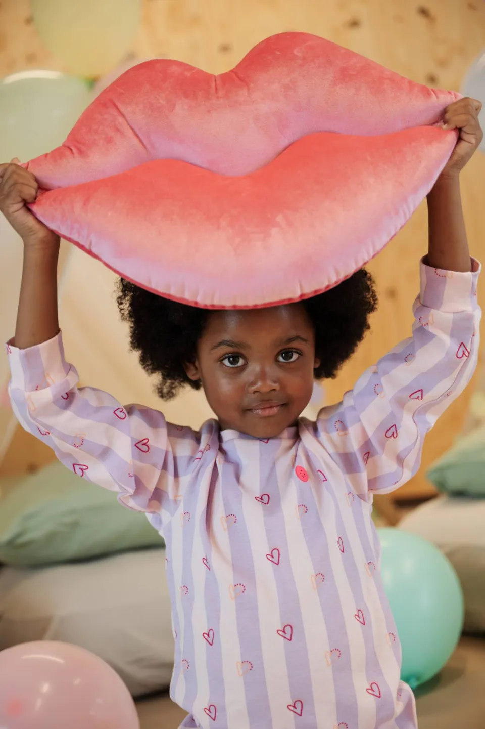 Stains&Stories gestreepte pyjama met hartjes lichtroze/lila