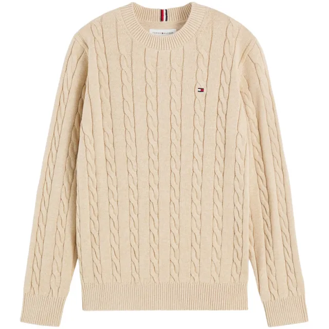Tommy Hilfiger kabeltrui met logo - beige