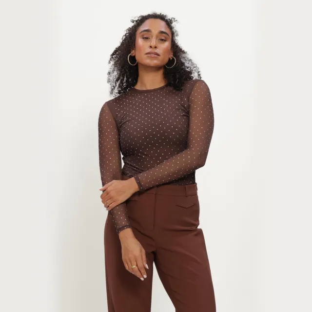 Studio AR by ARMA Ines mesh top donkerbruin