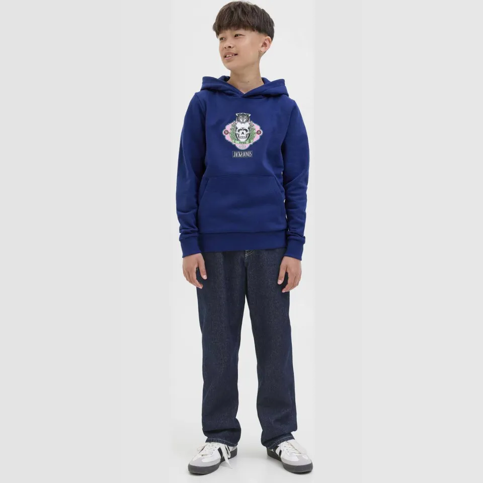 Jack & Jones JUNIOR relaxed high waist loose fit jeans dark blue denim