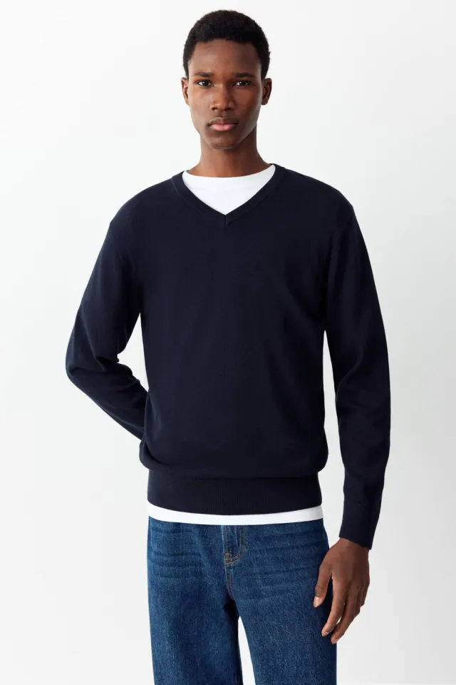 Mango TEEN katoenen oversized gebreide trui - donkerblauw