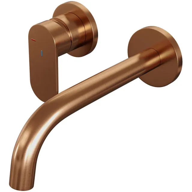 Brauer Inbouw Wastafelmengkraan Brauer Copper Edition Coldstart Gebogen Uitloop Platte Hendel Links Geborsteld Koper PVD Met Rozetten