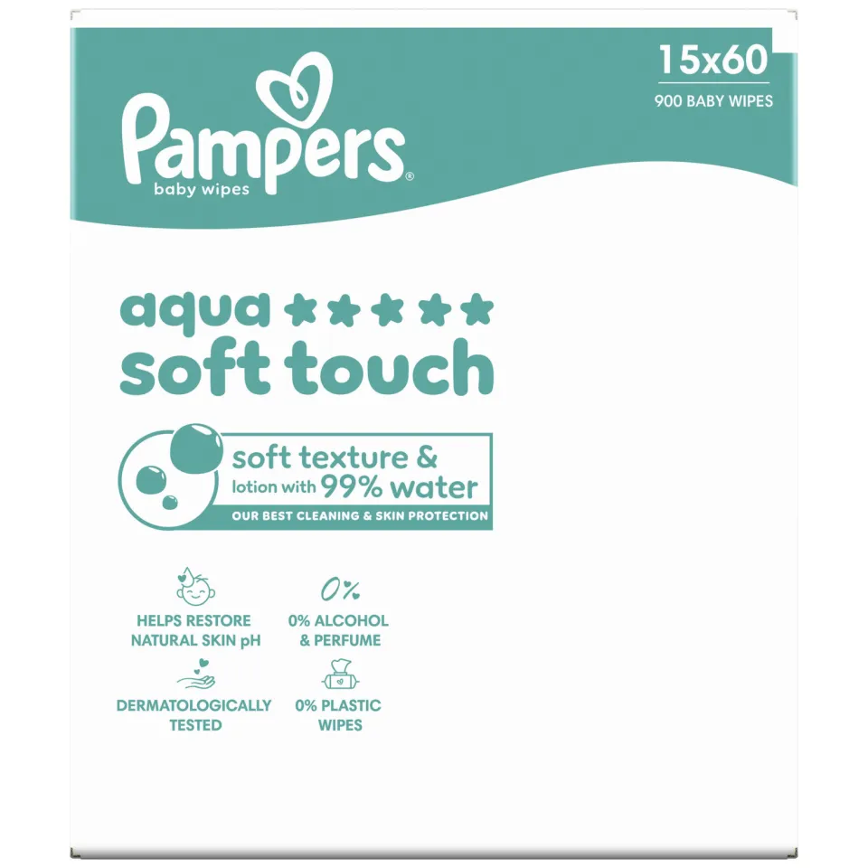 Pampers Aqua Soft Touch billendoekjes - 15 x 60 doekjes, foto 2