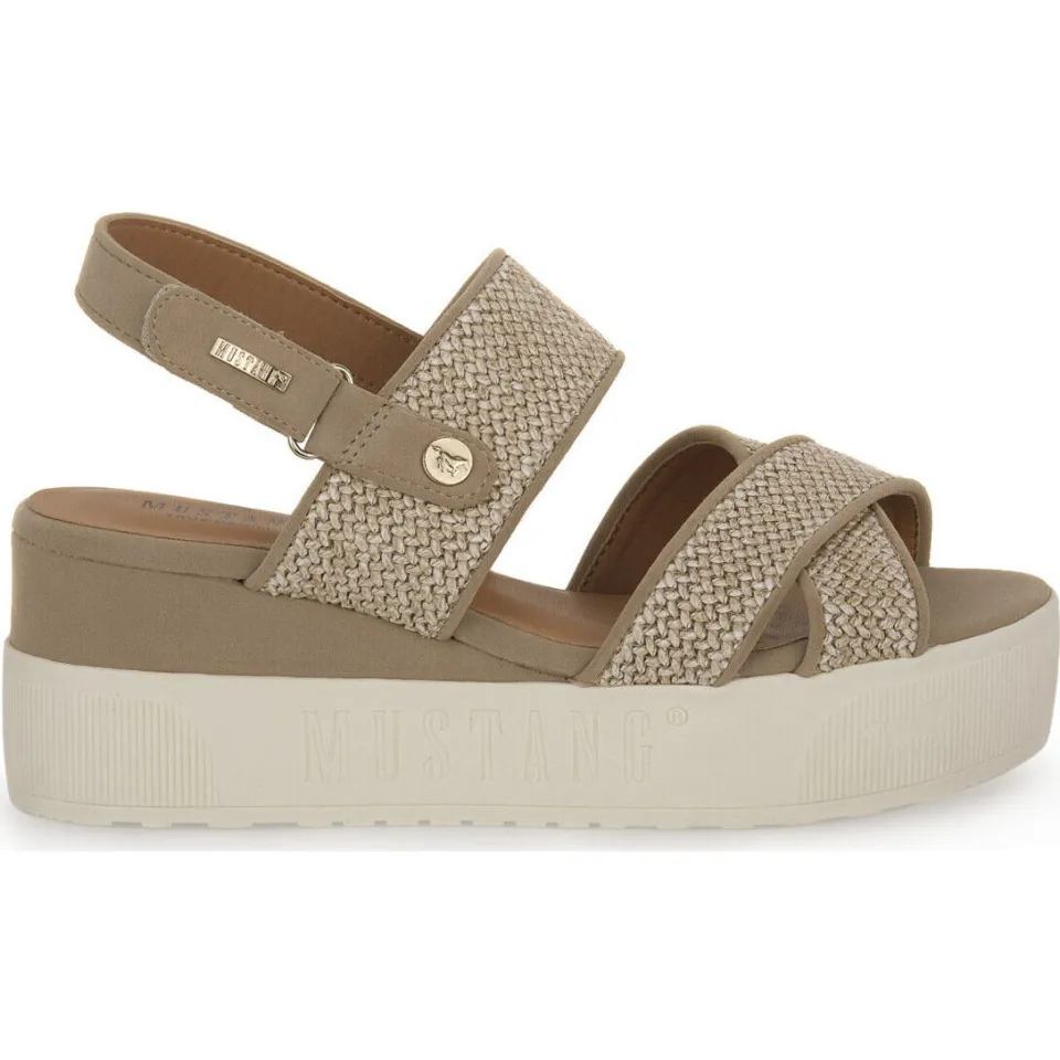 Mustang sandalen met sleehak beige, foto 3