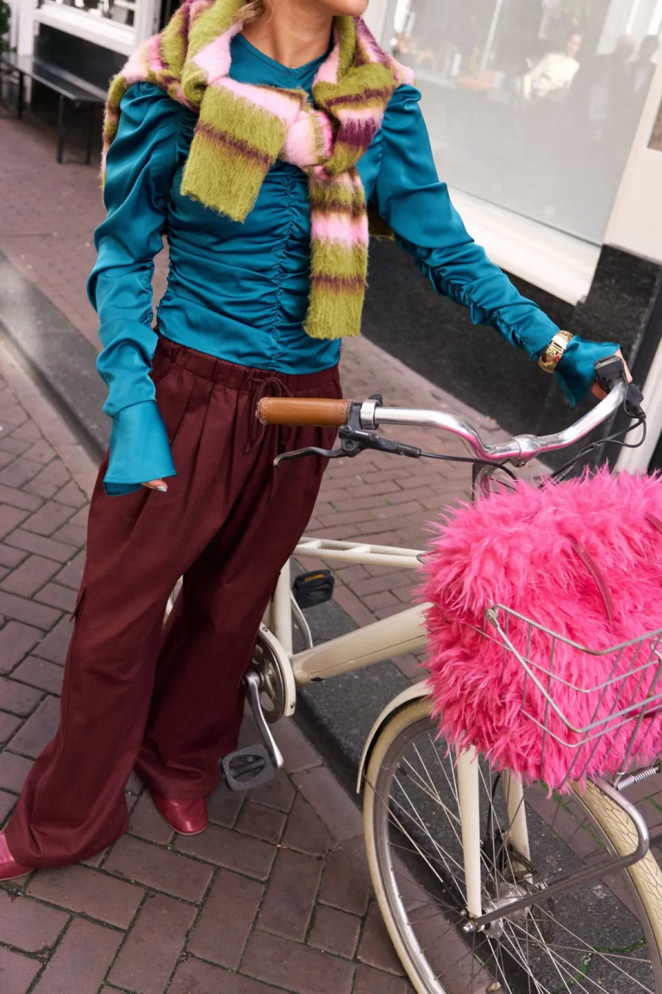 Harper & Yve Lenne-pa wide leg cargobroek donkerrood bordeaux, foto 4