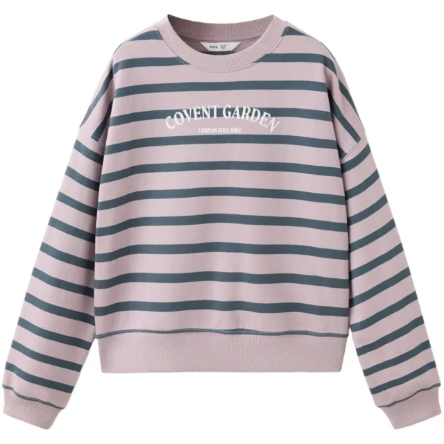 Mango Kids gestreepte sweater met tekst - lila Lila/antraciet