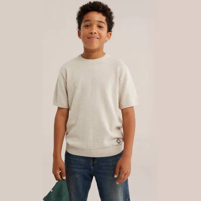 WE Fashion katoenen gebreide trui - zand