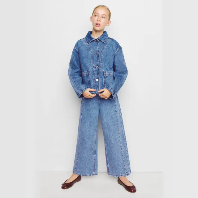 Mango Kids wide leg jeans met studs - blauw Medium blue denim