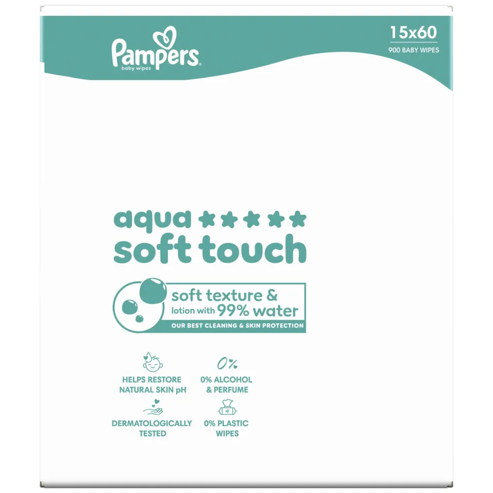 Pampers Aqua Soft Touch billendoekjes - 15 x 60 doekjes, foto 3