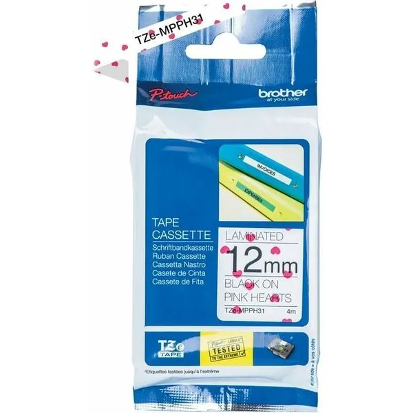 Brother TZe-MPPH31 Tape Zwart op wit (hartjes)