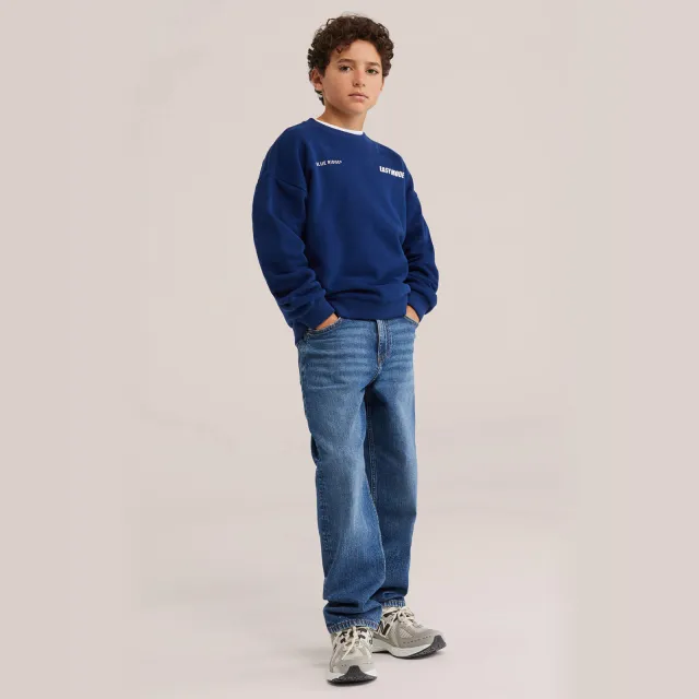 WE Fashion Blue Ridge sweater met backprint - donkerblauw