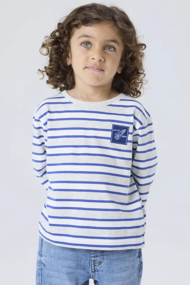 NAME IT MINI gestreepte longsleeve lichtgrijs lichtgrijs/blauw, foto 4