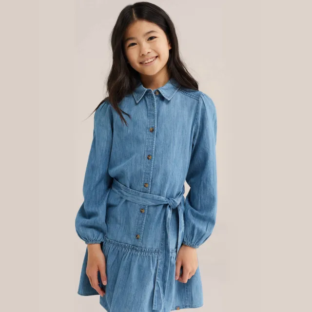 WE Fashion spijkerjurk met ruches blauw Medium blue denim