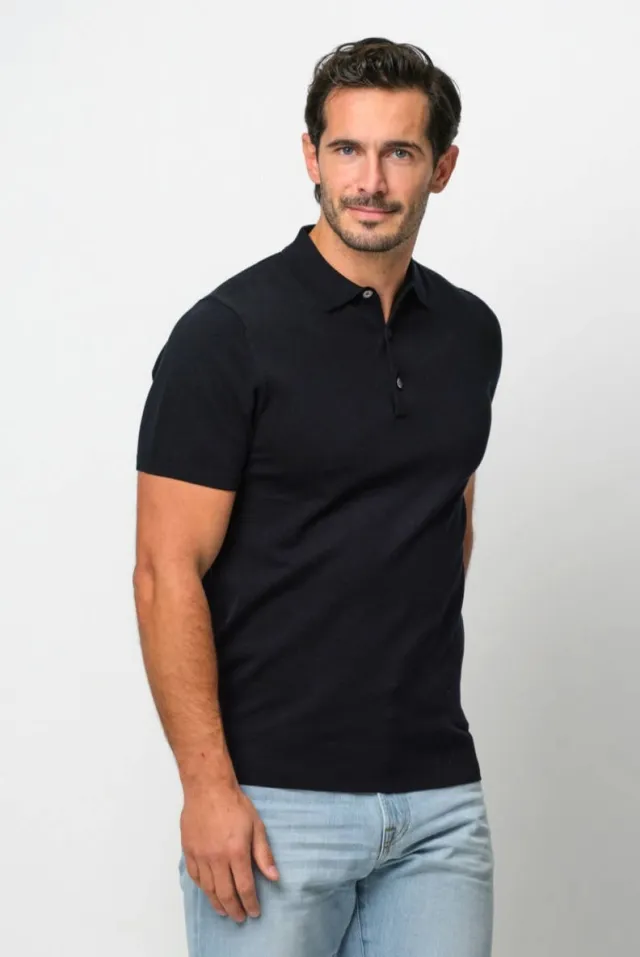 Profuomo zijden regular polo donkerblauw fijn gebreid Navy