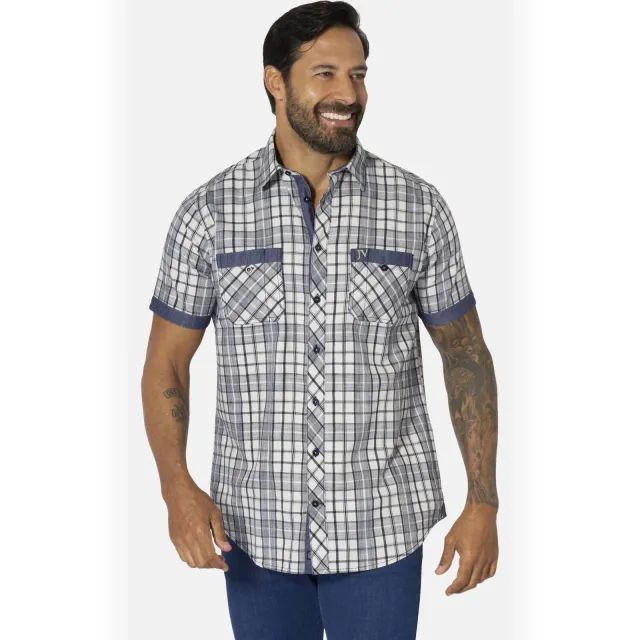 Jan Vanderstorm +FIT Collectie regular geruit casual overhemd Plus Wit