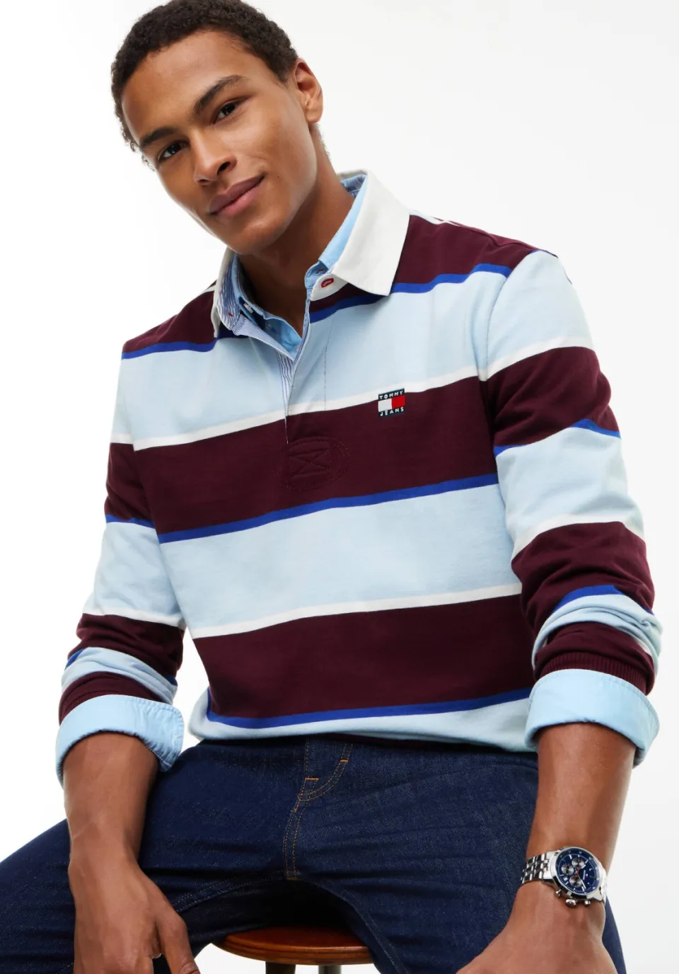 Tommy Jeans relaxed fit gestreepte polo - blauw, foto 4