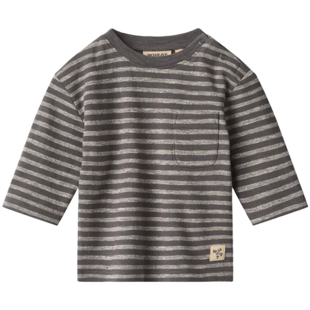 Wheat gestreept T-shirt donkergrijs/beige