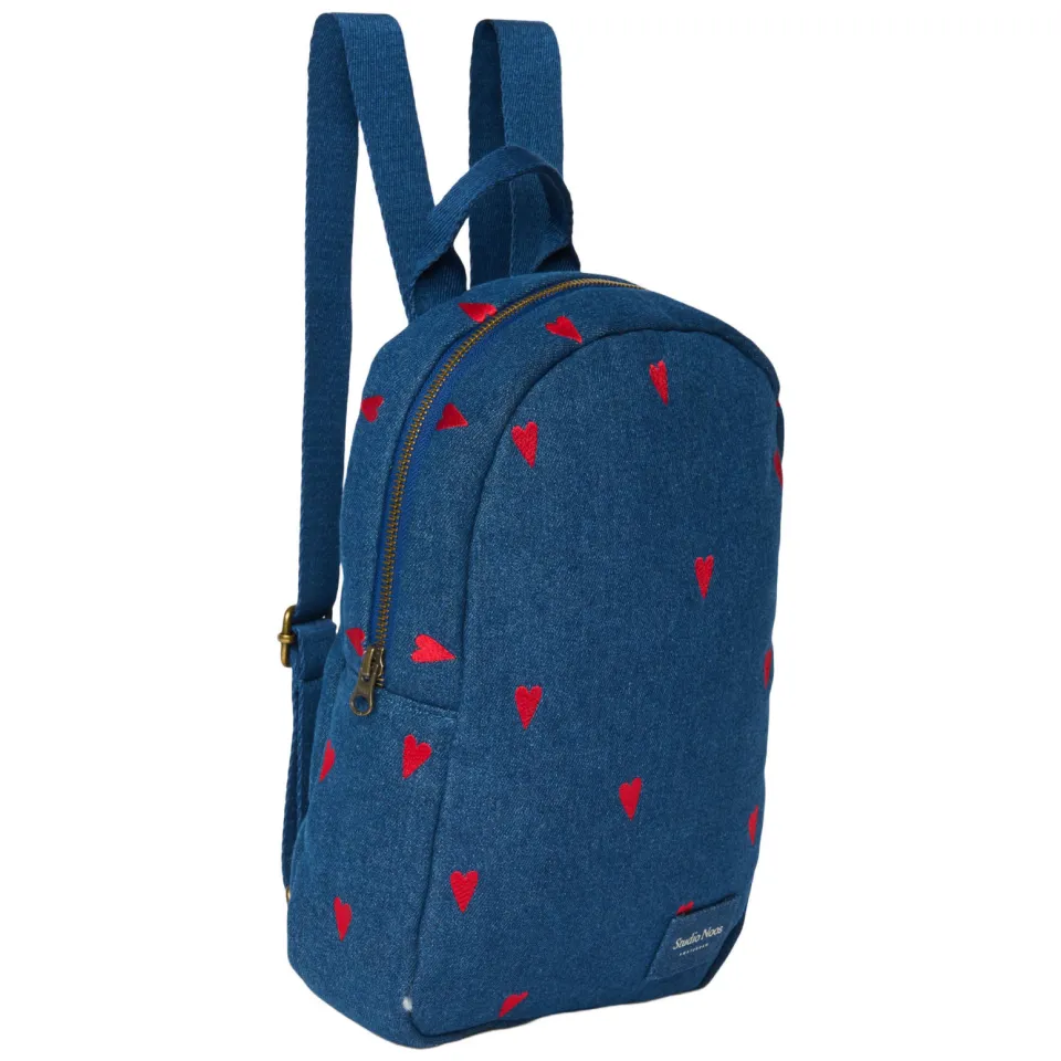 Studio Noos denim midi rugzak met hartjes print blauw, foto 6