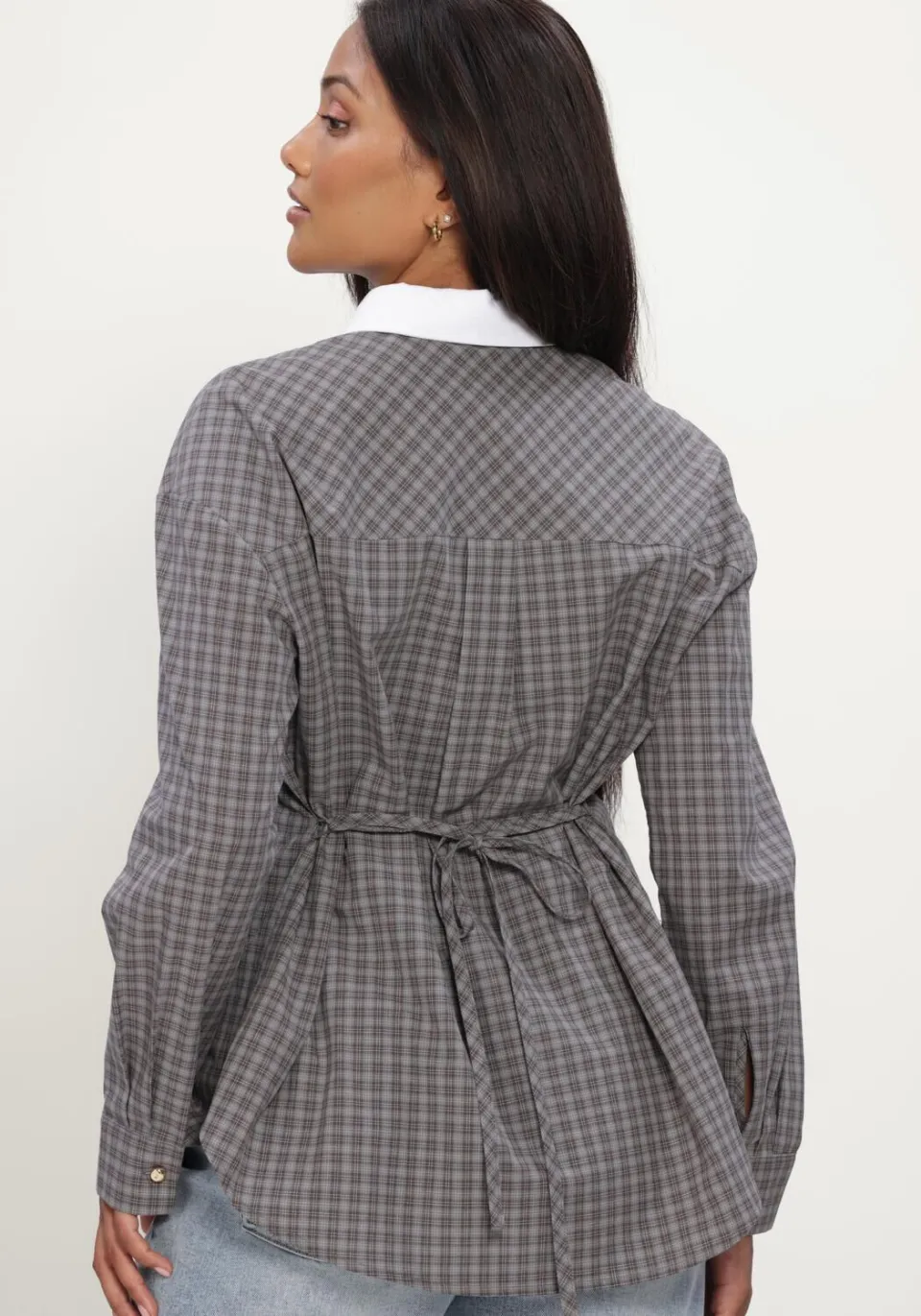 Modström getailleerde geruite blouse grijs, foto 8