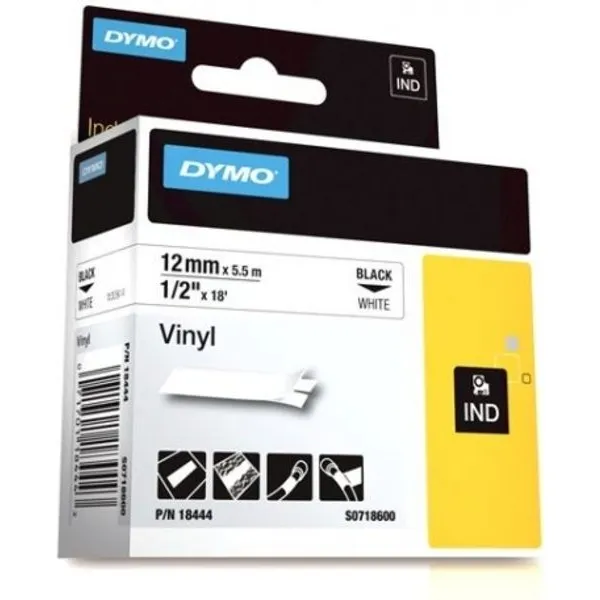 Dymo Labeltape dymo rhino industrieel vinyl 12mm zwart Op wit