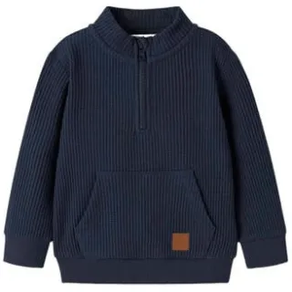 NAME IT MINI gebreide trui - donkerblauw Jongens Katoen Opstaande kraag