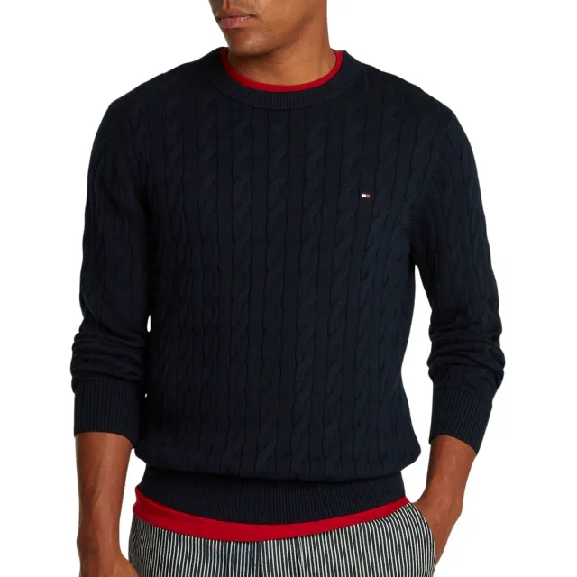 Tommy Hilfiger Classic Cotton Cable Crew Sweater Heren blauw
