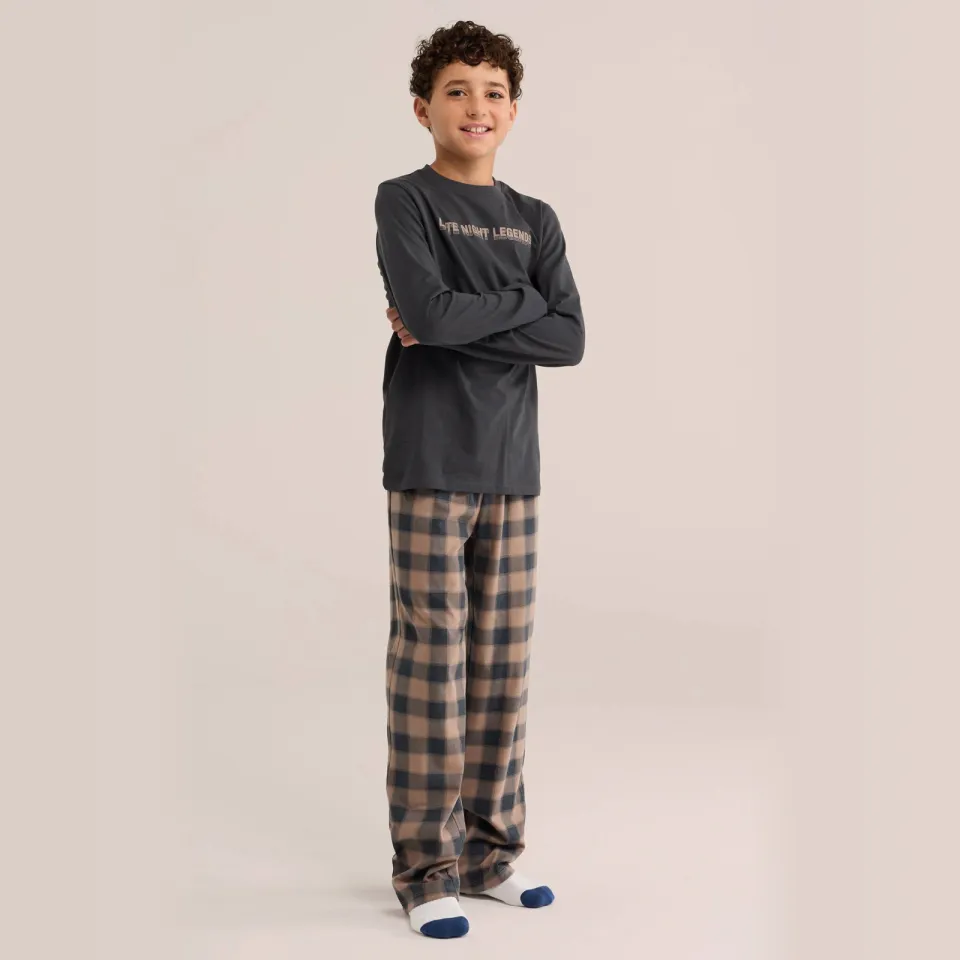 WE Fashion geruite pyjama antraciet/bruin, foto 3