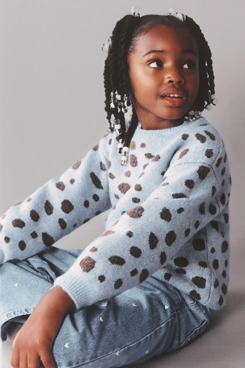 Mango Kids gebreide trui met print en wol - lichtblauw
