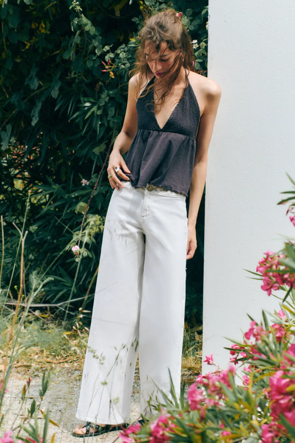 Mango TEEN low waist wide leg jeans met borduursels - wit, foto 5