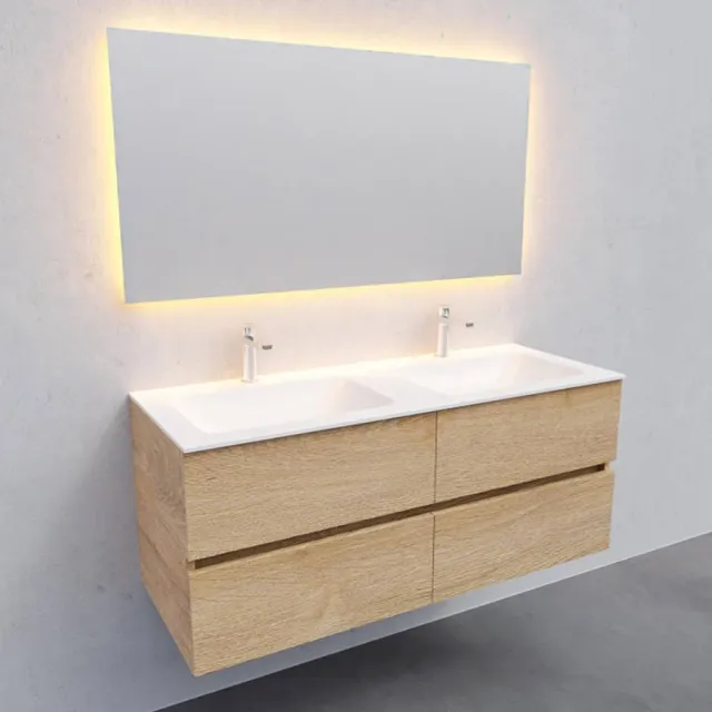 Boss & Wessing Badkamermeubel Solid Surface AQS Oslo 120x46 cm Dubbel Wood Washed Oak 4 Laden Boss & Wessing Houtlook