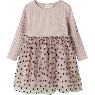 NAME IT MINI A-lijn jurk met hartjes mauve