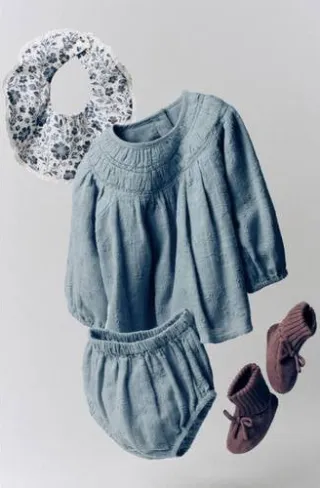 Mango korte A-lijn babyjurk met borduursel blauw, foto 3