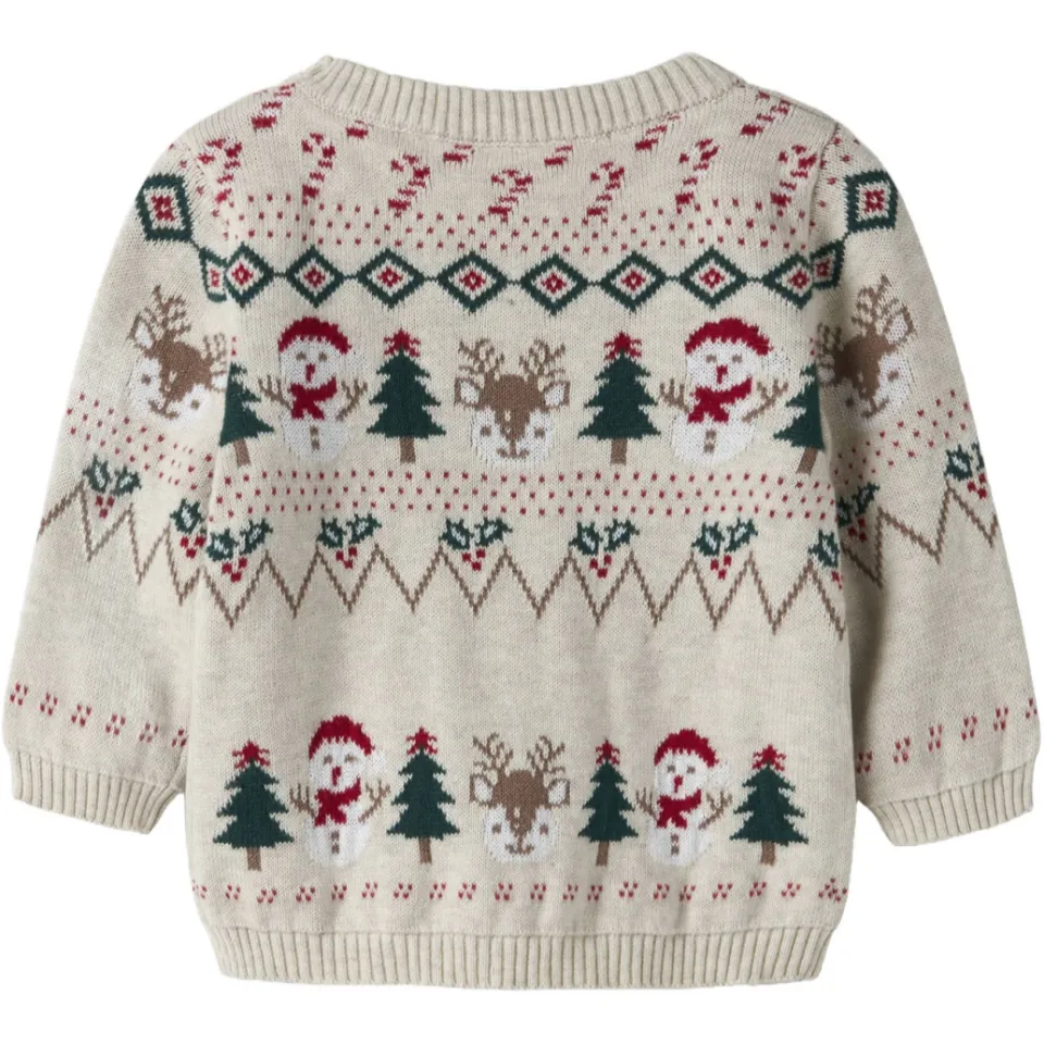NAME IT BABY rechtvallende jacquard kersttrui met print - beige/multicolor, foto 2