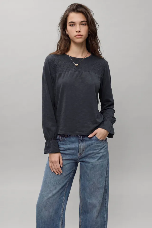 Mango longsleeve met ruches antraciet