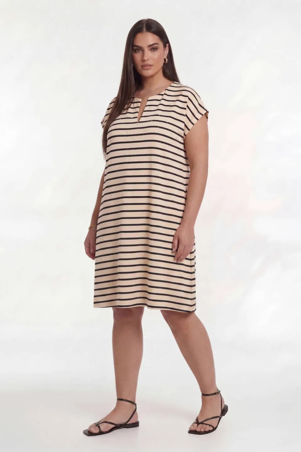 Yoek jurk gestreept beige Zwart