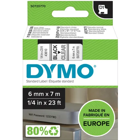 Dymo 43610 (S0720770) Tape Zwart op transparant (6 mm), foto 3
