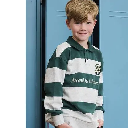 Z8 kids gestreepte sweater met tekst - groen/lichtgrijs, foto 4