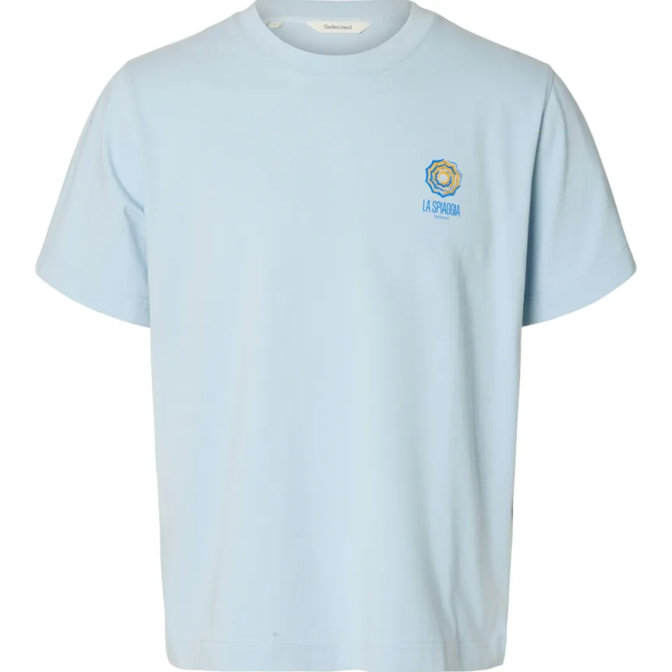 Selected regular T-shirt met backprint lichtblauw skyway, foto 2