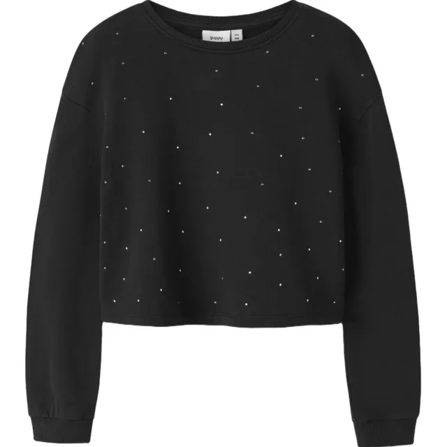 GUPPY KIDS rechtvallende sweater met strass-steentjes en stippen - zwart