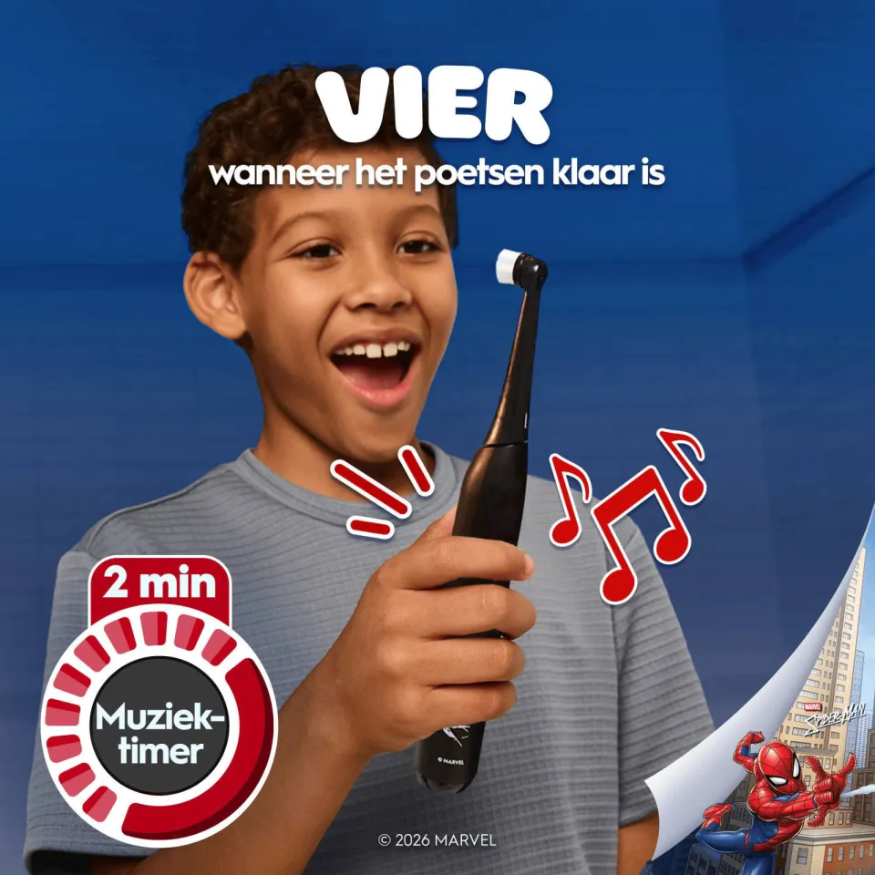 Oral-B iO Kids Marvel Spiderman elektrische tandenborstel + 1 opzetborstel + 1 reisetui zwart, foto 2