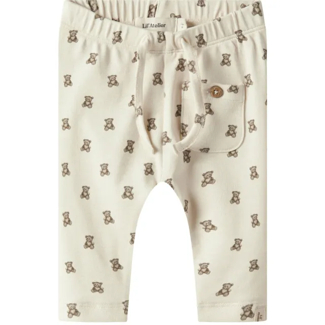 Lil' Atelier babybroek ecru met beerprint Ecru/bruin