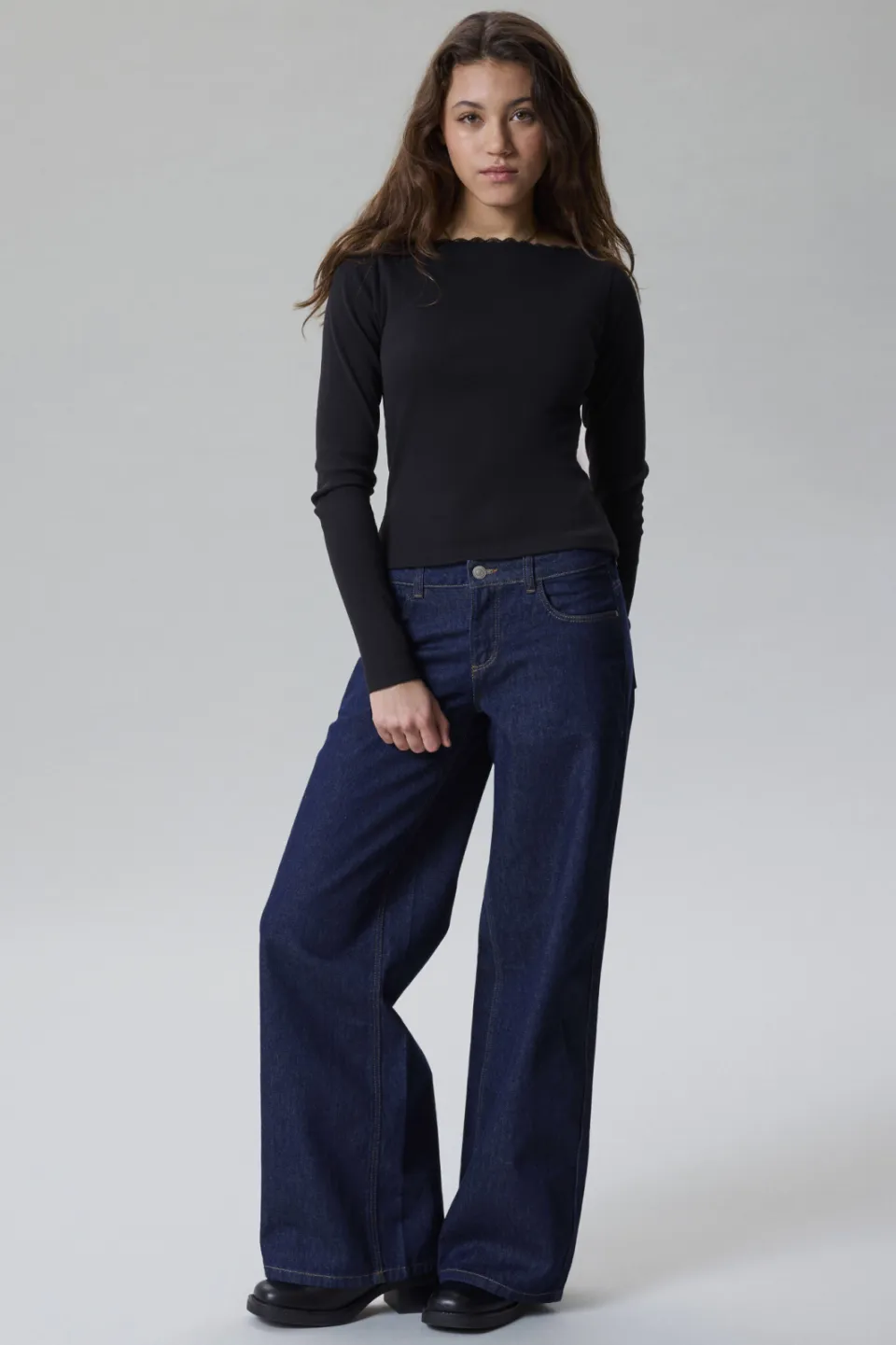 LMTD NLFBIRM low wide leg jeans - donkerblauw Dark blue denim