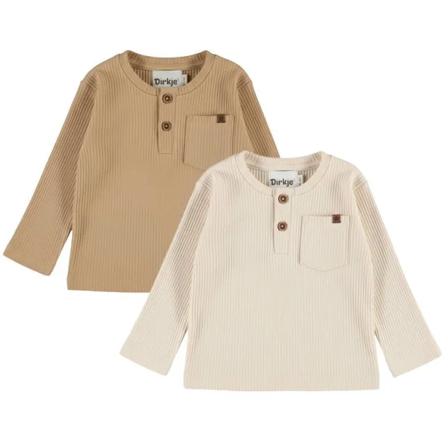 Dirkje aansluitende longsleeves beige/bruin set van 2